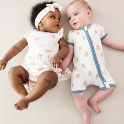 Zippered Shortall Romper in Teddy Bear