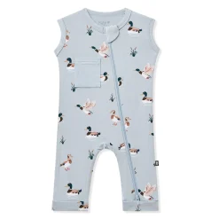 Zippered Sleeveless Romper in Mallard Duck