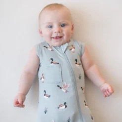 Zippered Sleeveless Romper in Mallard Duck