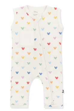 Zippered Sleeveless Romper in Pastel Mickey Mouse
