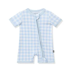 Zipper Shortall Romper in Gingham Breeze