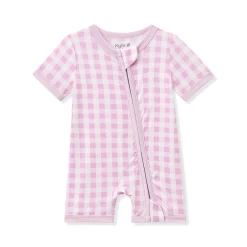 Zipper Shortall Romper in Gingham Thistle