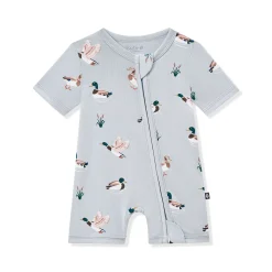 Zipper Shortall Romper in Mallard Duck