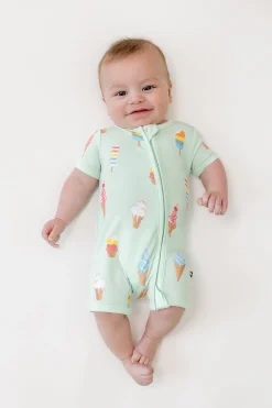 Zipper Shortall Romper in Mint Ice Cream
