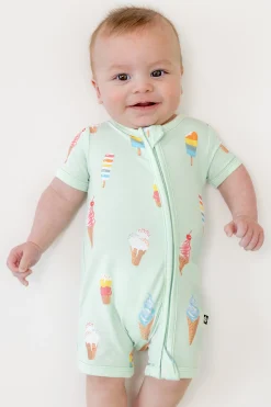 Zipper Shortall Romper in Mint Ice Cream