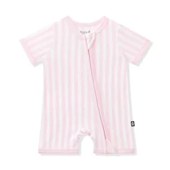 Zipper Shortall Romper in Small Sakura Stripe