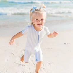 Zipper Shortall Romper in Small Mist Stripe