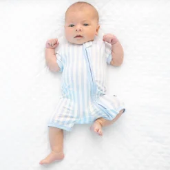 Zipper Shortall Romper in Small Mist Stripe